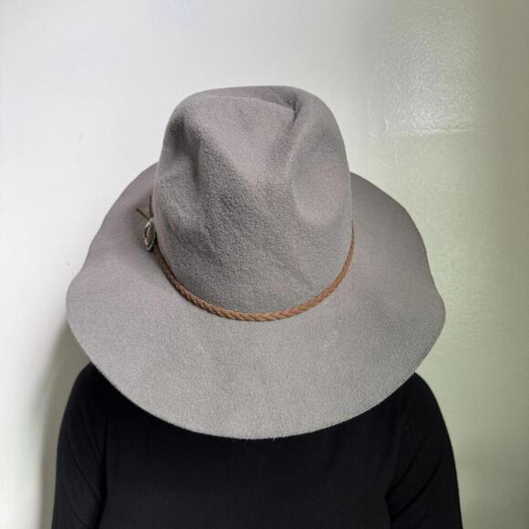 Vintage grey‎ wide-brim hat with braided brown cord detail